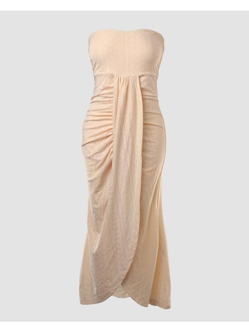 Women's Yellow Polyester Elastane Strapless Asymmetrical Beach Maxi Long Dress - Picture 5 of 6